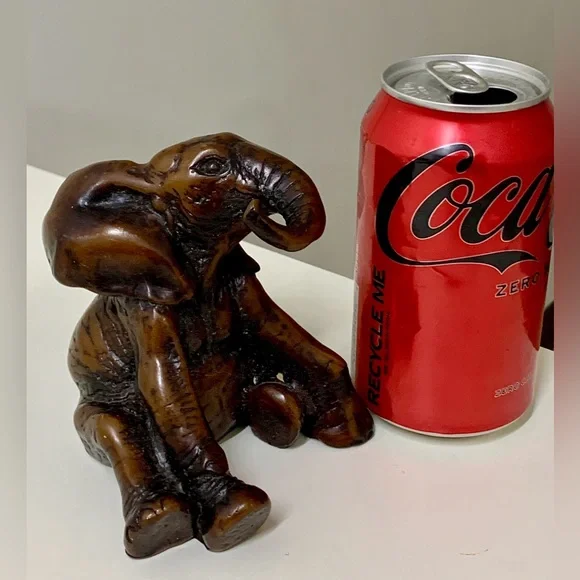 Vintage Mid Century Antique Sitting Playful Baby Elephant Figurine Statue